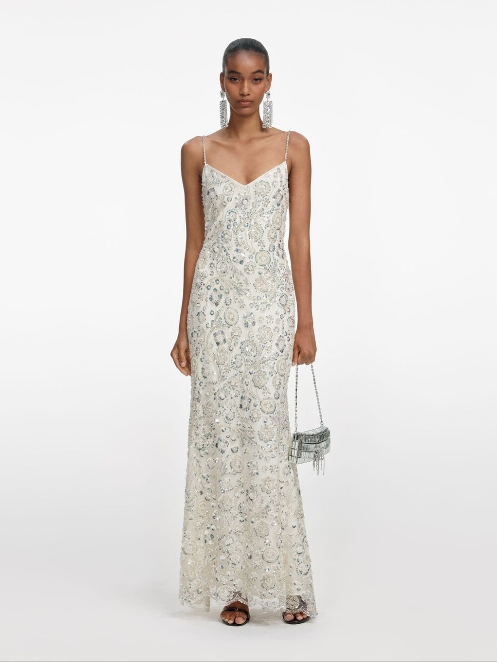 Self Portrait Cream Floral Sequin Maxi Dress